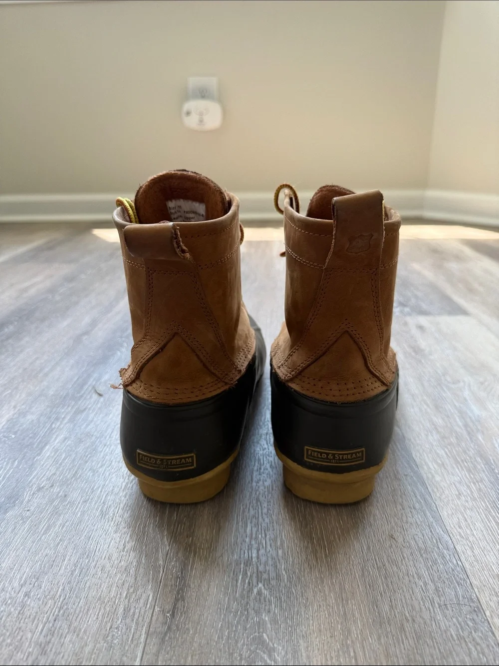 Field & Stream Brown Leather and Black Rubber Lace-Up Rain Boots